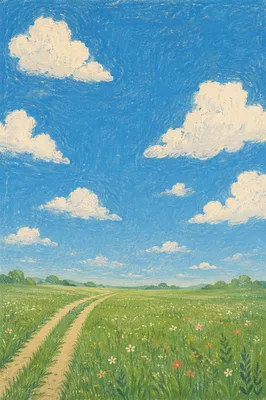 Green Meadow Under Expansive Blue Sky
