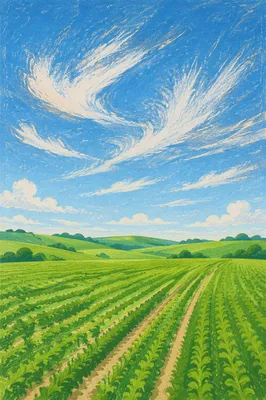 Green Field Horizon Under Blue Sky