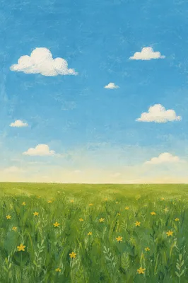 Green Meadow Horizon Under Vast Blue Sky