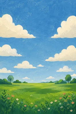 Endless Green Meadow Under Vast Blue Sky