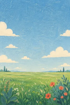Green Meadow Horizon Under Blue Sky