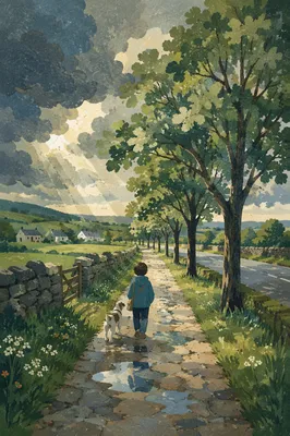Green Countryside Path Beneath Stormy Sky