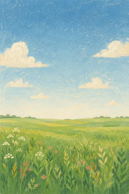Peaceful Green Field Under Blue Sky