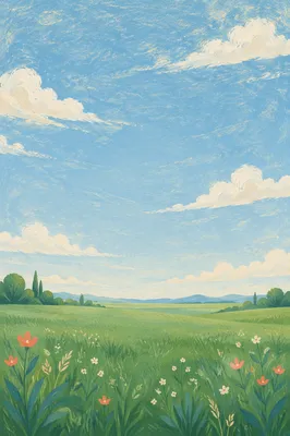 Peaceful Green Meadow Under Blue Sky