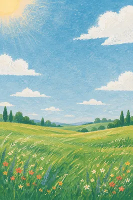 Serene Green Meadow Under Blue Sky