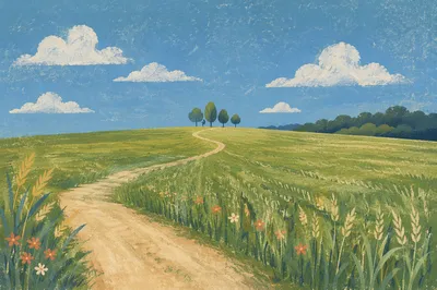 Green Field Horizon Under Blue Sky