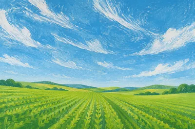 Green Field Under Vivid Blue Sky