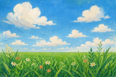Green Field Horizon Under Blue Summer Sky