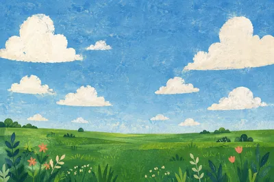 Endless Green Meadow Under Blue Sky