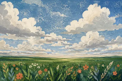 Expansive Green Field Under Blue Sky