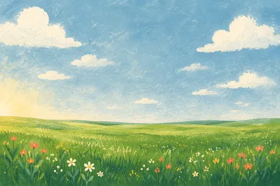 Vast Green Field Under Blue Sky