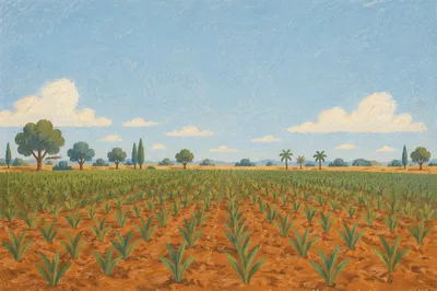 Green Field Horizon Under Pale Blue Sky