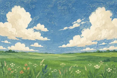 Endless Green Field Under Vast Blue Sky