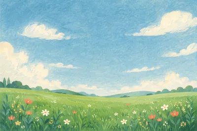 Peaceful Green Meadow Under Blue Sky