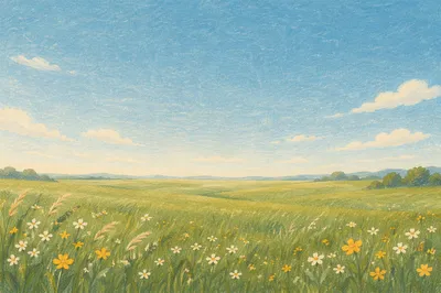 Peaceful Green Meadow Under Blue Sky
