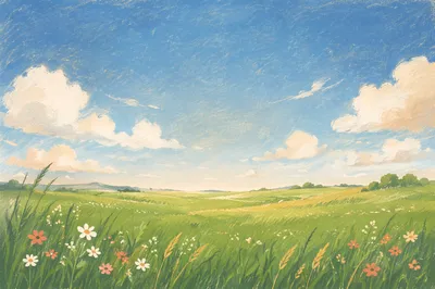 Emerald Meadow Under Peaceful Blue Sky