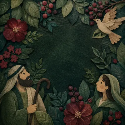 Emerald Leaves Scripture Background with Burgundy Accents