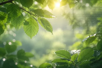 Rain-Kissed Green Leaves Scripture Background