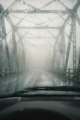 Faith Through Foggy Bridge Windshield