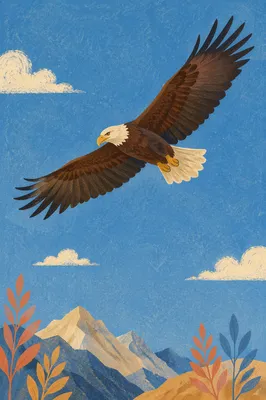Eagle Soaring in Open Blue Sky