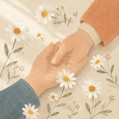 Comforting Hands with Daisies Background