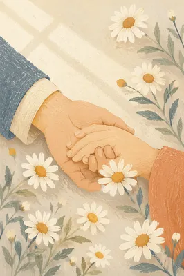Comforting Hands with Daisies Background