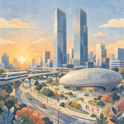 Hopeful Sunrise Over Future City Skyline