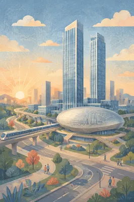 Hopeful Sunrise Over Future City Skyline