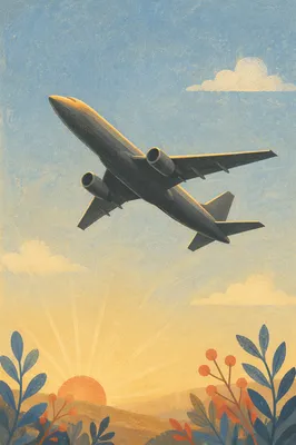 Jet Rising Into Hopeful Sunrise Sky