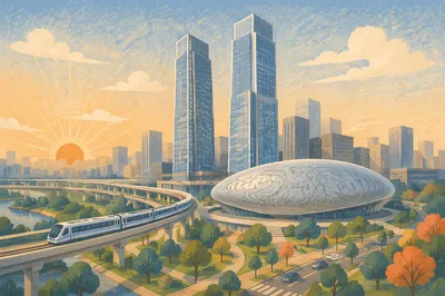 Hopeful Sunrise Over Future City Skyline