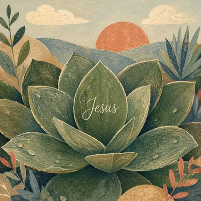 Jesus Calligraphy on Succulent Leaf Background