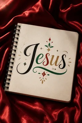 Elegant Jesus Calligraphy on Crimson Satin