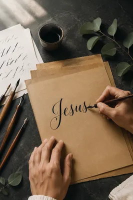 Elegant Jesus Calligraphy Background on Kraft Paper