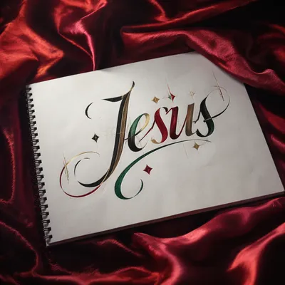 Elegant Jesus Calligraphy on Crimson Satin