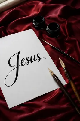 Elegant Jesus Calligraphy on Crimson Satin
