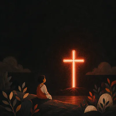 Glowing Cross Light in Dark Background