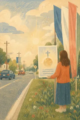 Hopeful Cross and Globe Roadside Background
