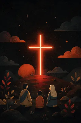 Glowing Cross Light in Quiet Darkness