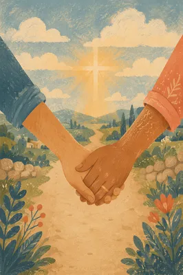 Hands United Beneath Cross Light Road