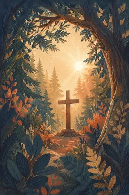 Wooden Cross in Woodland Light