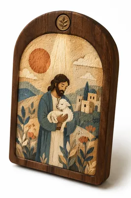 Wooden Cross in Golden Studio Light