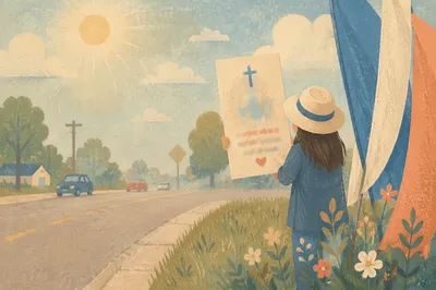 Hopeful Cross and Globe Roadside Background