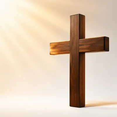 Wooden Cross with Golden Light Background