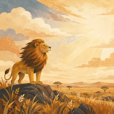 Courageous Lion at Dawn Savanna Background