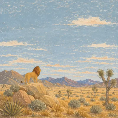 Courageous Lion in Desert Sky Background