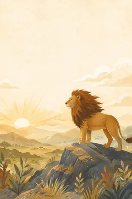 Courageous Lion at Sunrise Horizon
