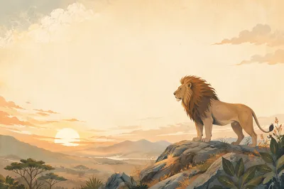 Courageous Lion at Sunrise Horizon