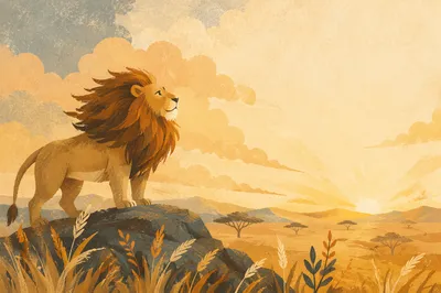Courageous Lion at Dawn Savannah Background