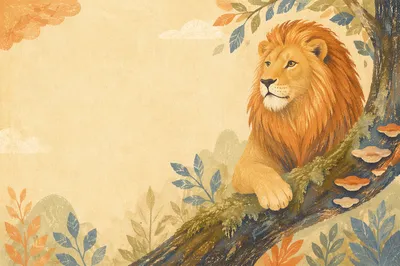 Courageous Lion Cub Woodland Background