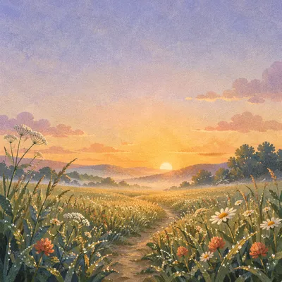 New Morning Mercies Sunrise Meadow Background